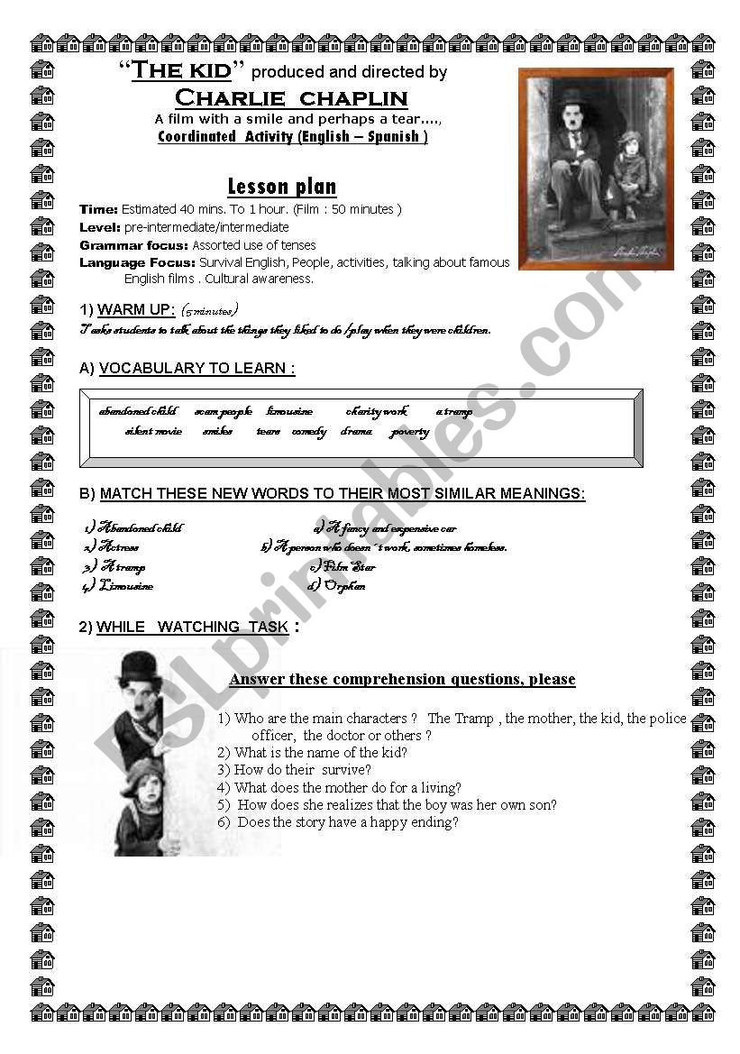 THE KID (Film by Charlie Chaplin) WORKSHEET