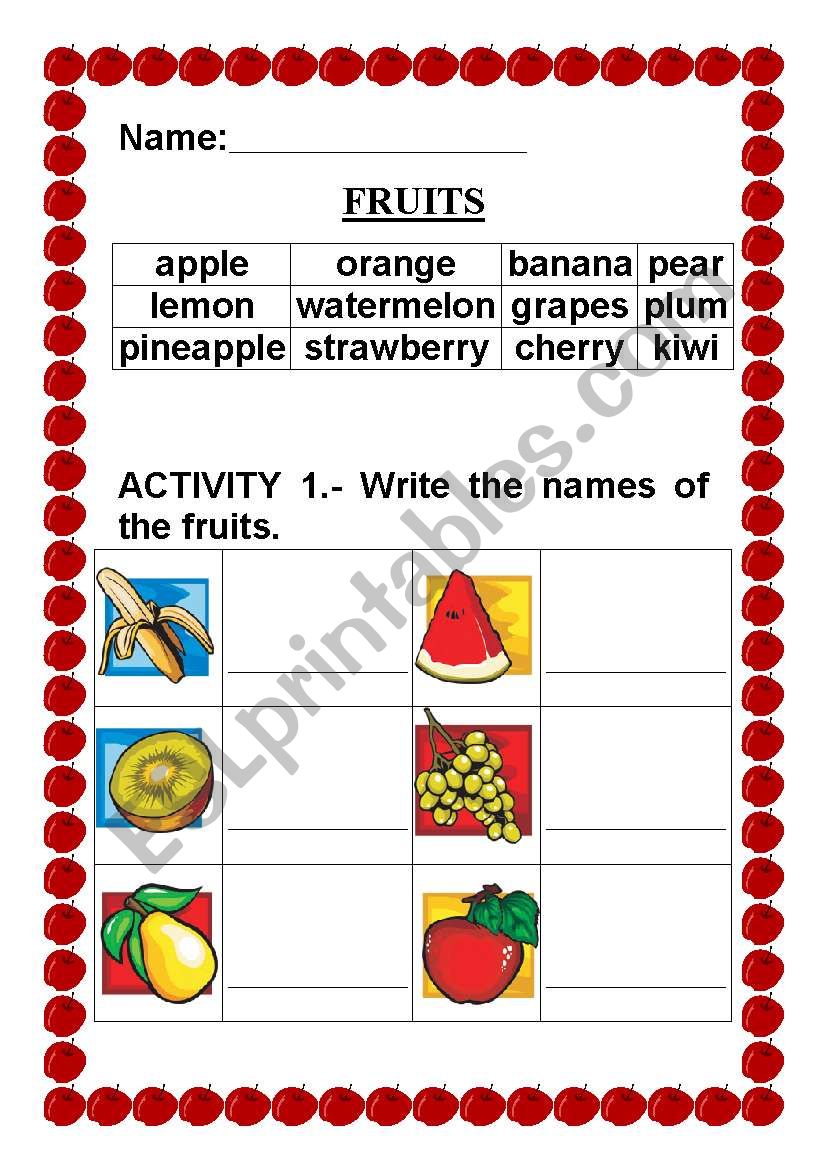 FRUITS worksheet