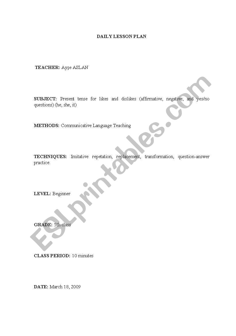 daily lesson plan worksheet