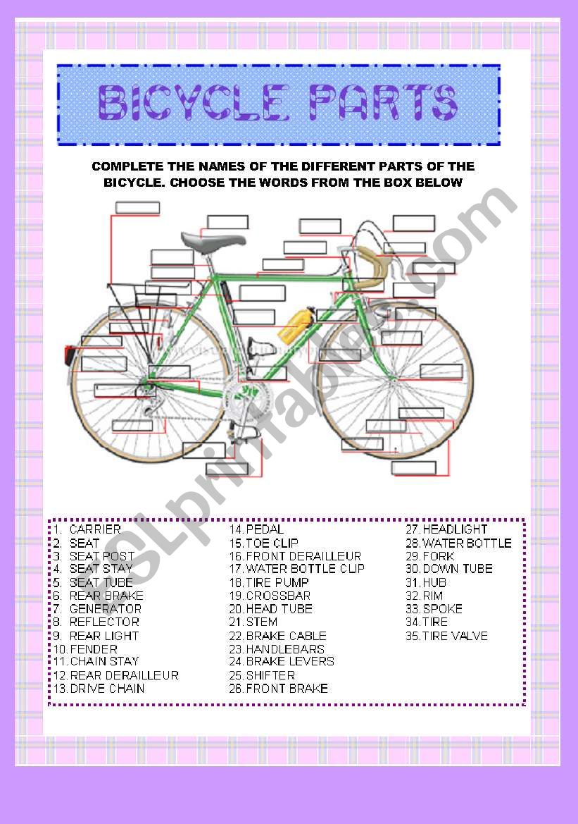 BICYCLE PARTS -vocabulary exercise