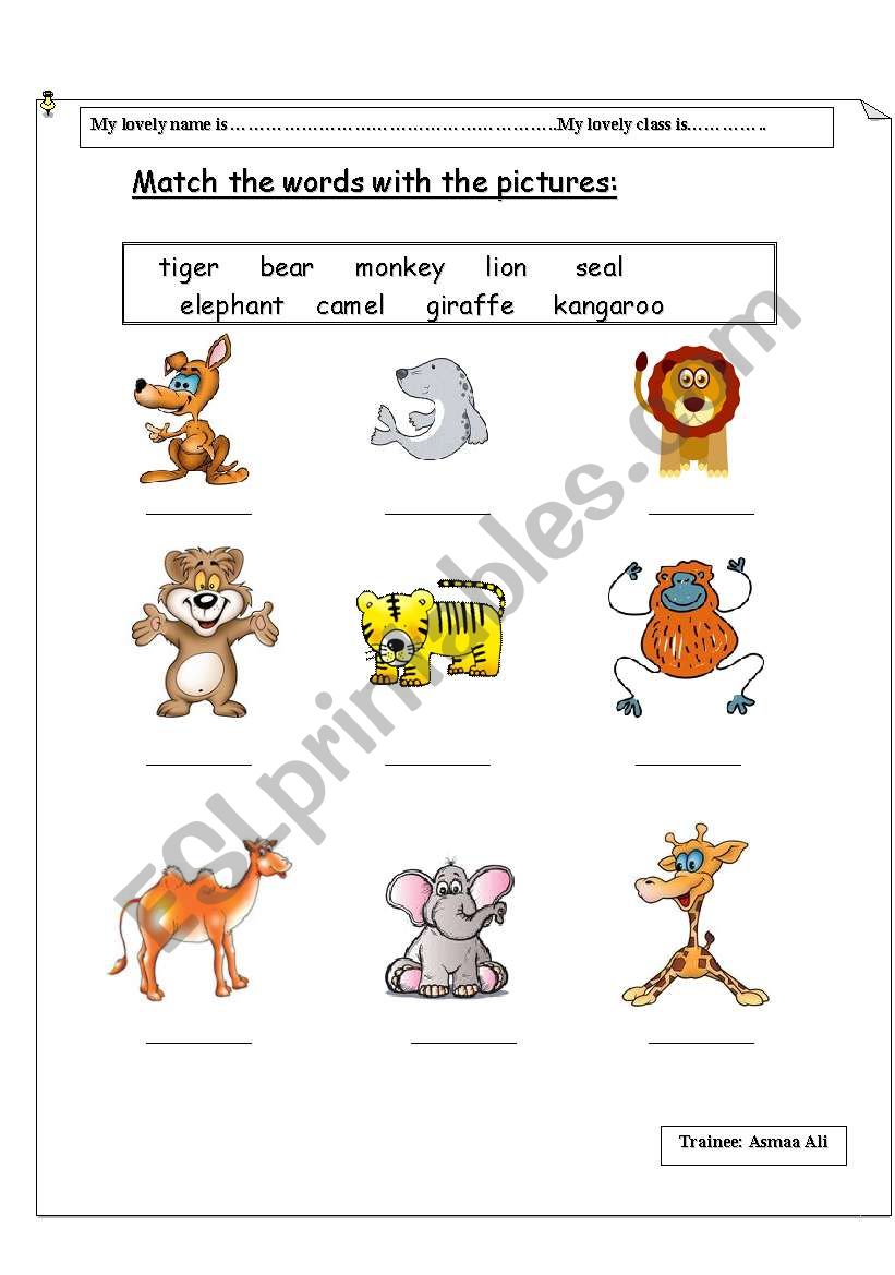 Matching words with animals pictures