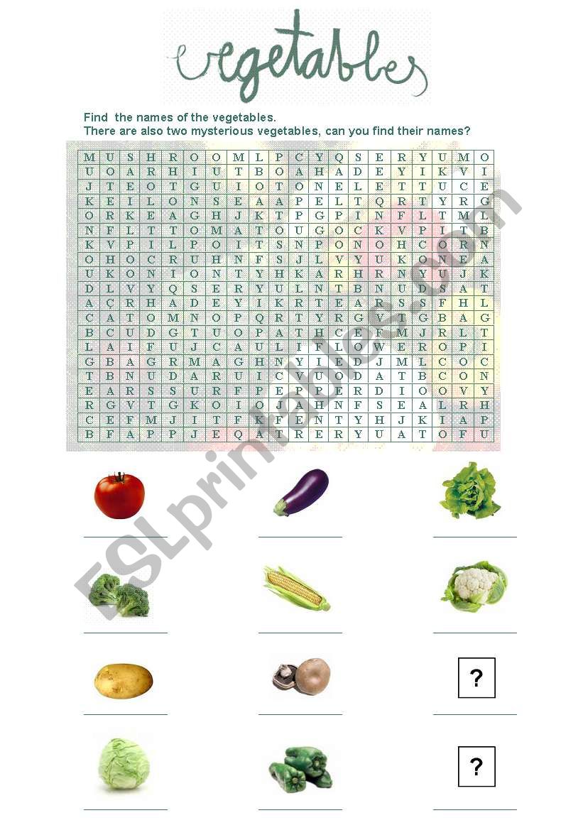 Vegetables worksheet