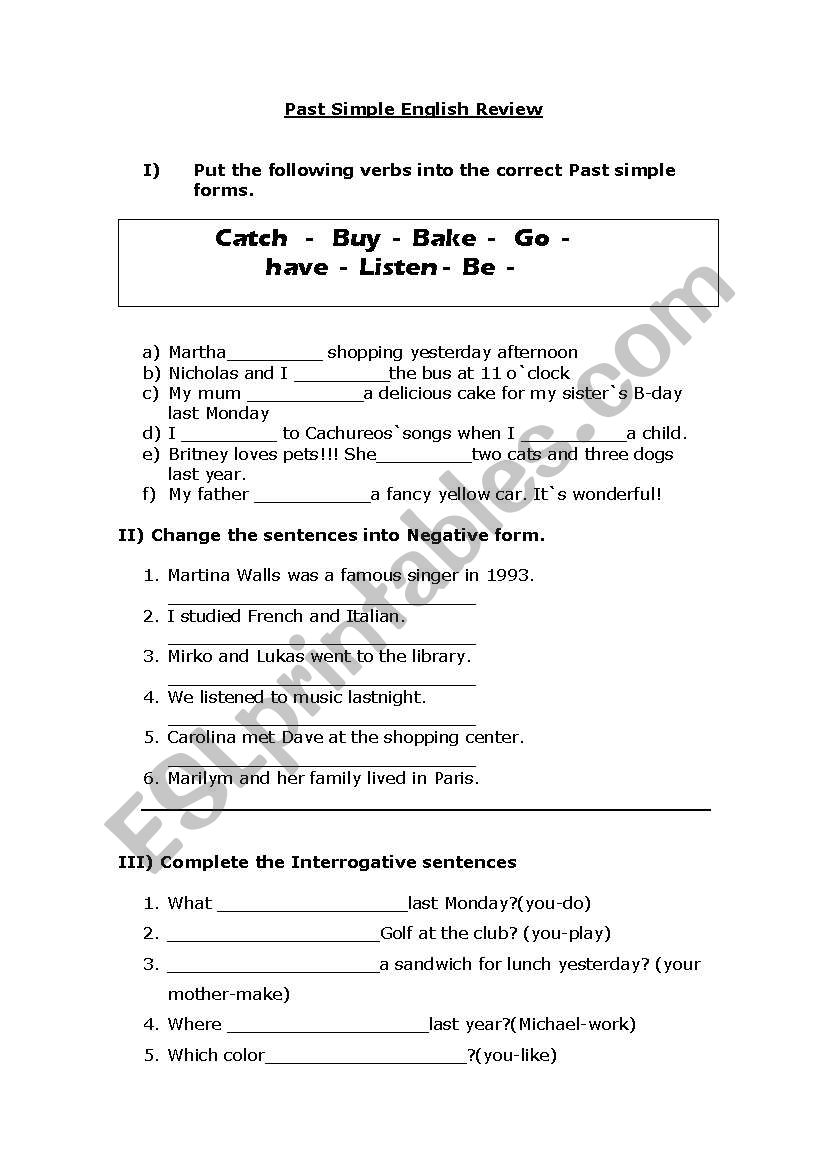 Past Simple Review worksheet