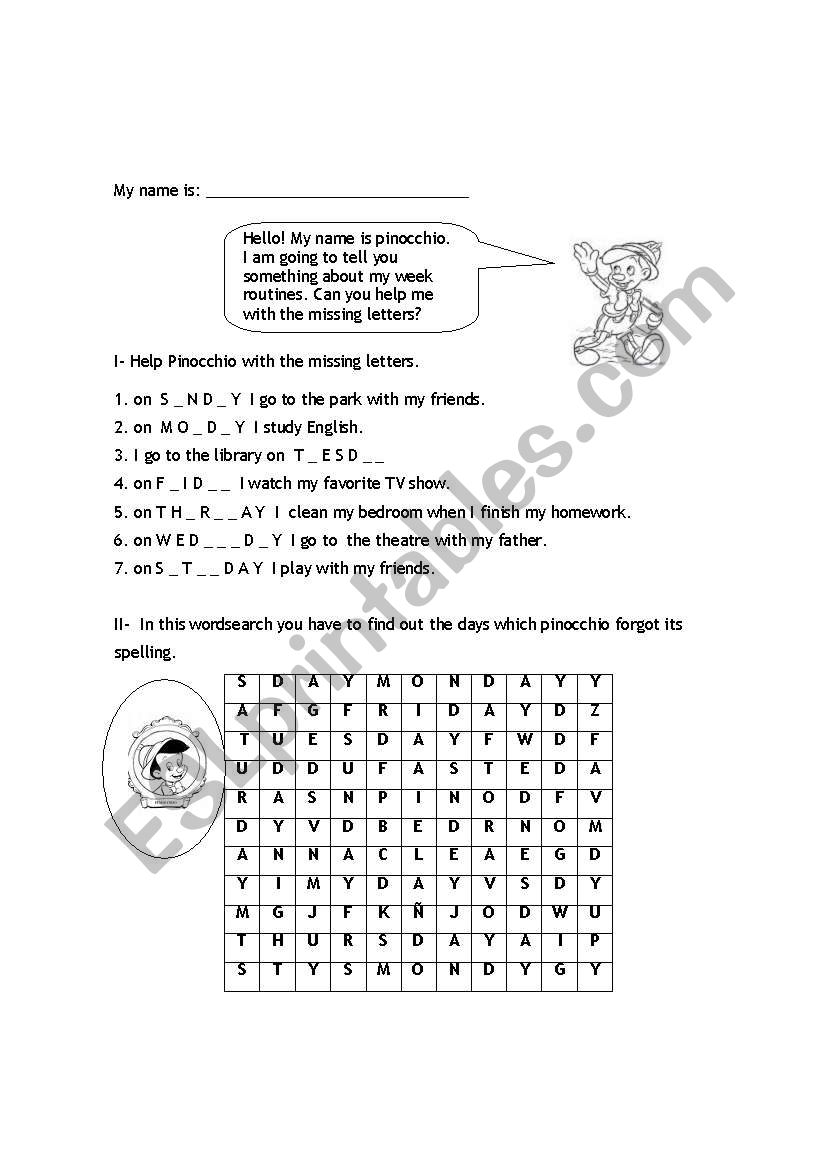 DAYS OF THE WEEK worksheet