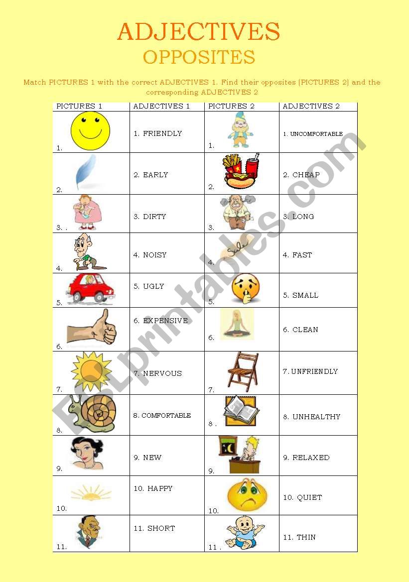 ADJECTIVES - OPPOSITES worksheet