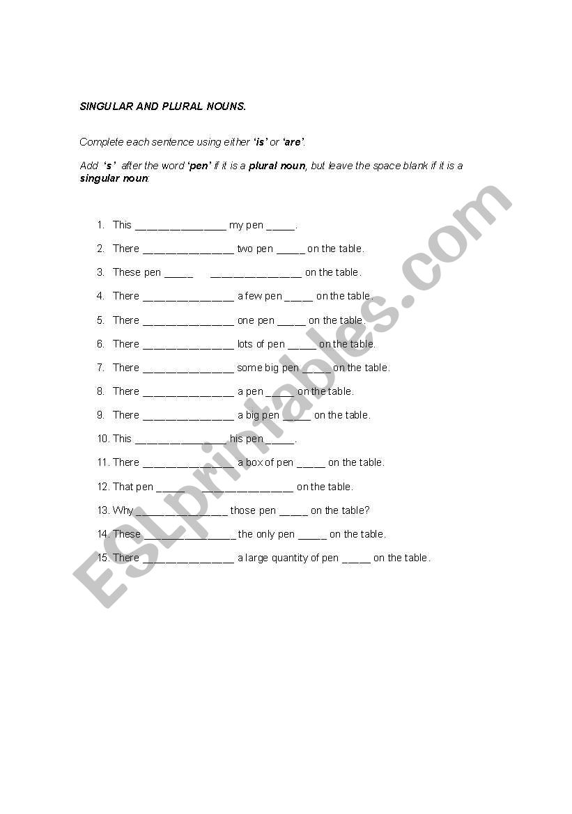 Singular and Plural nouns worksheet