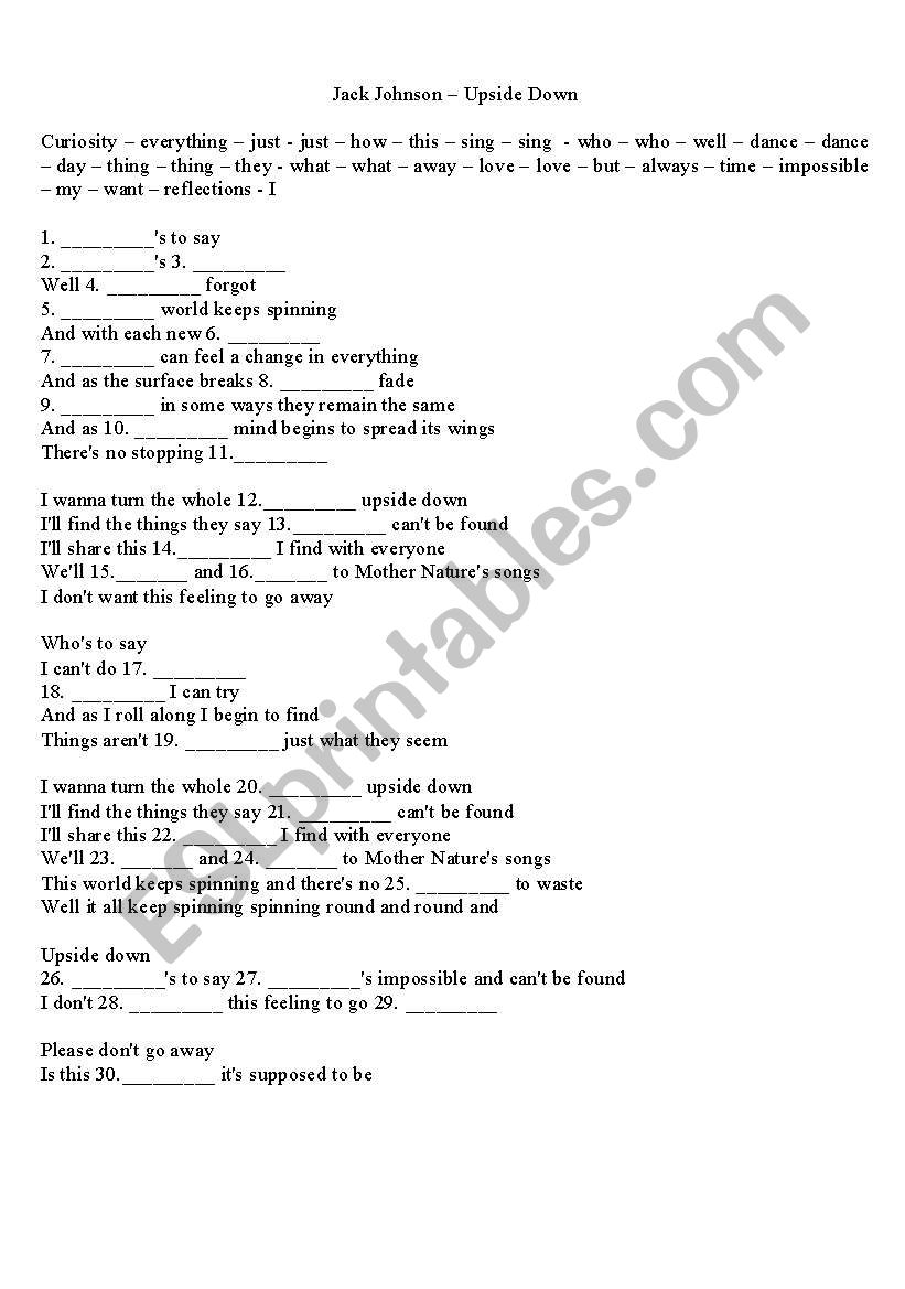 Upside Down worksheet