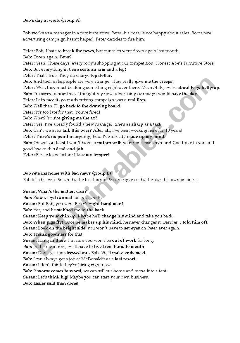 Pratice the idioms worksheet