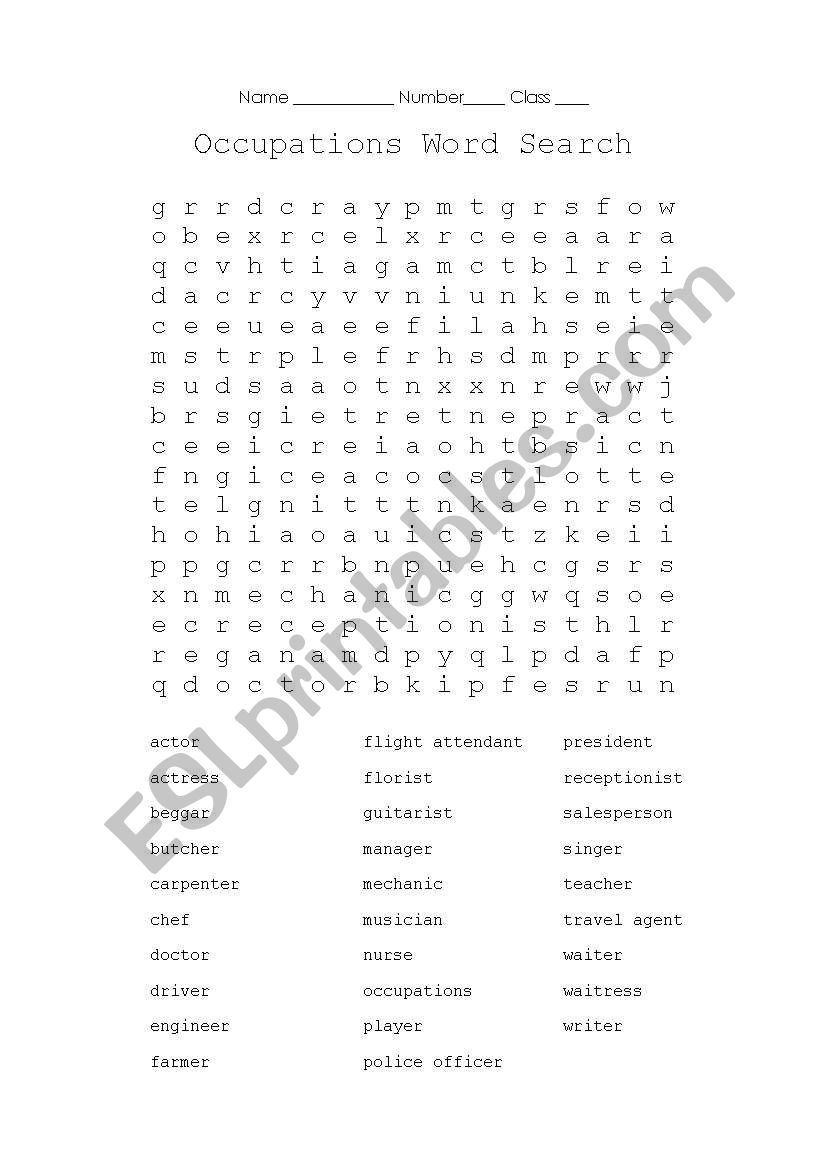 Occupations worksheet