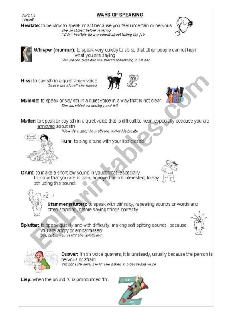 Ways of speaking I worksheet