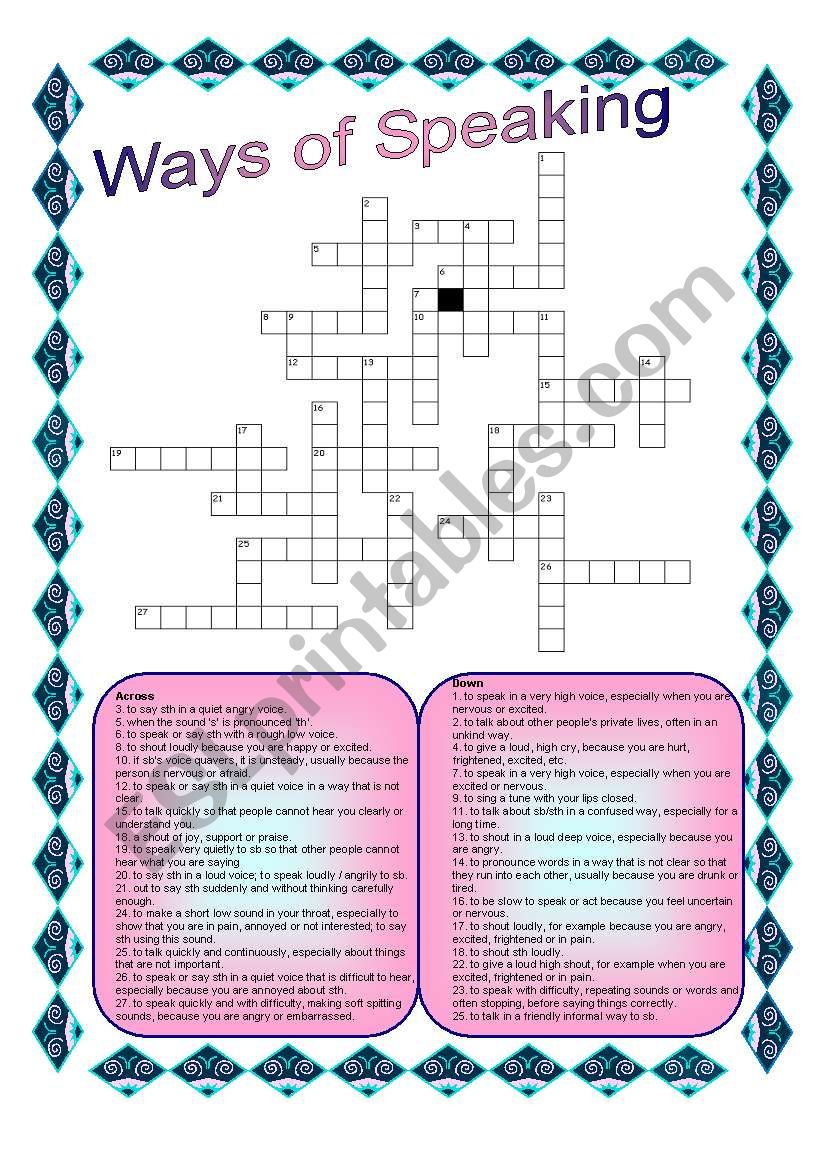 Ways of speaking III (Crossword)