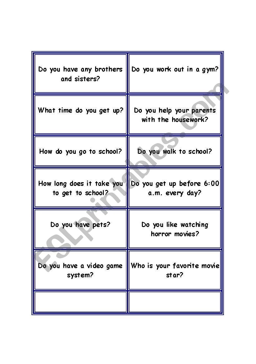 PERSONAL QUESTIONS GAME worksheet