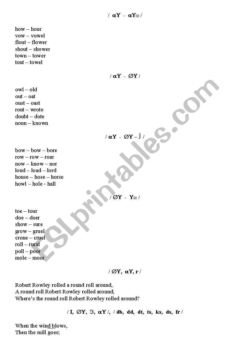 exercises to train diphthongs worksheet