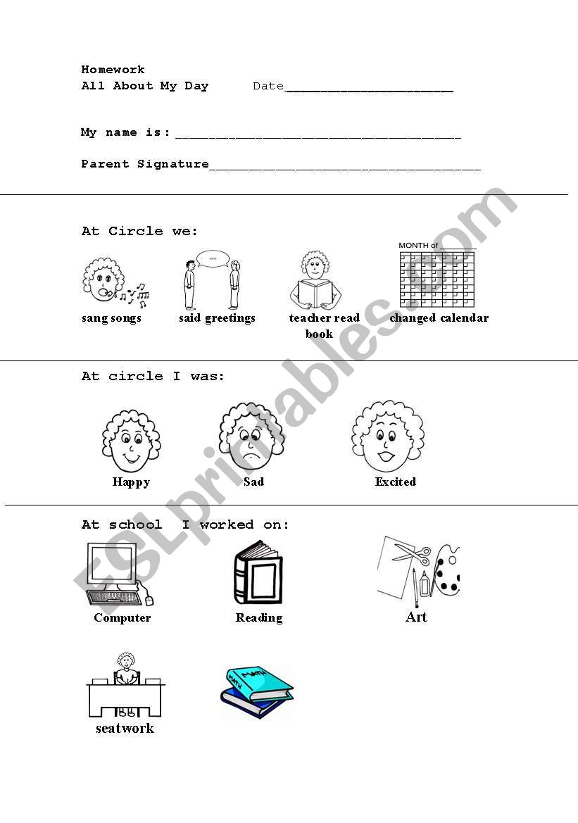 Daily Homework worksheet