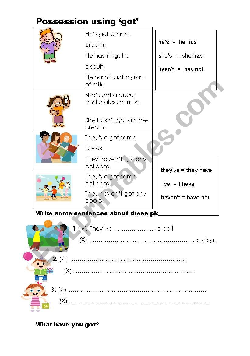 Possession using got worksheet