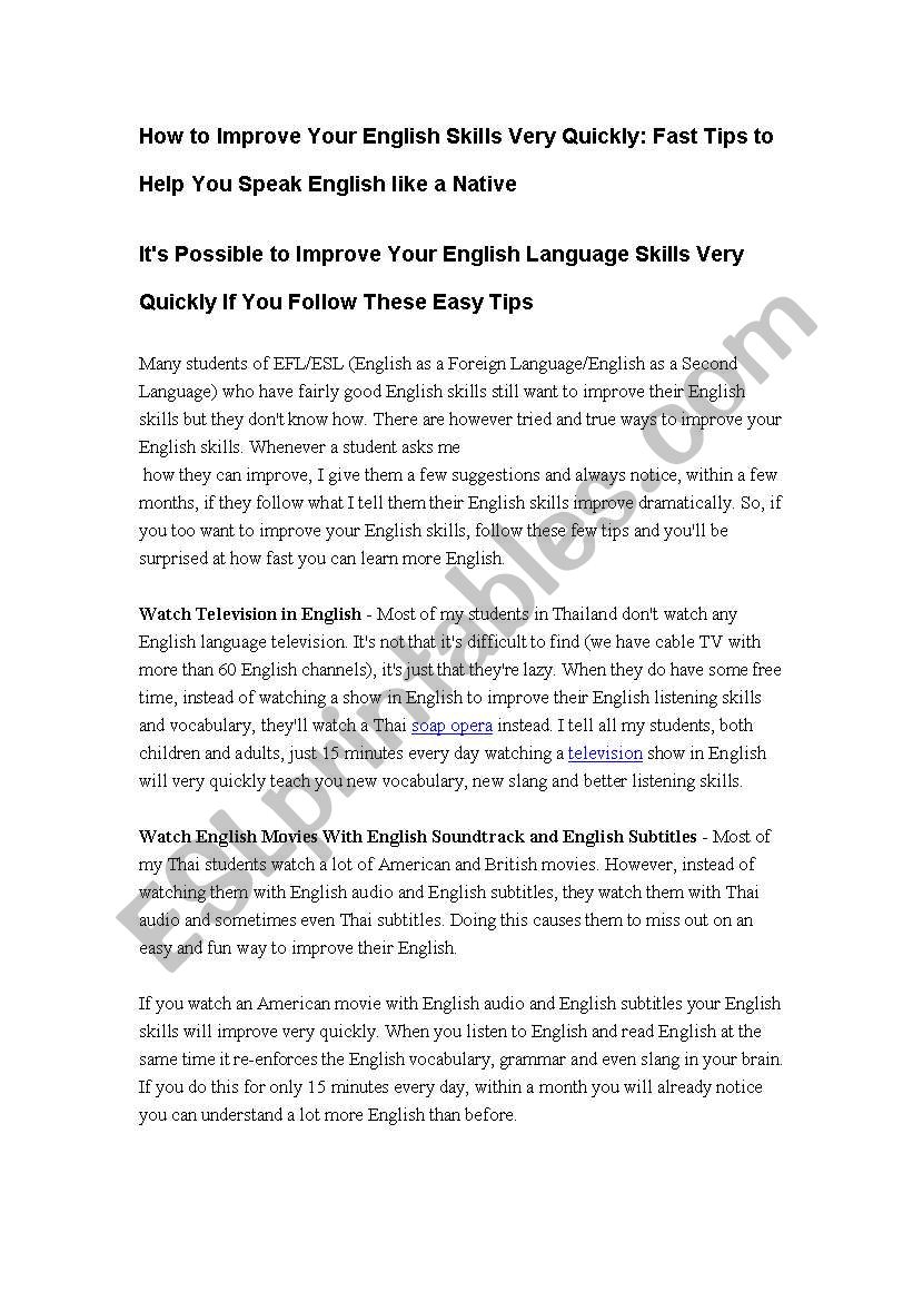 How to improve your English.. worksheet