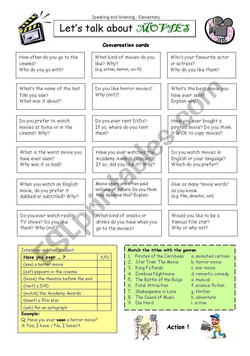 let s talk about movies esl worksheet by philipr