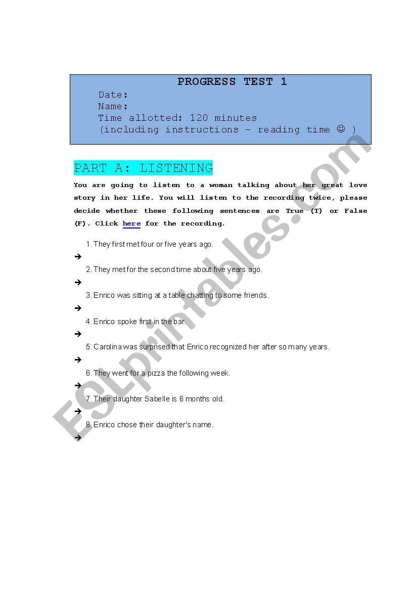 Progress test for intermidiate learners