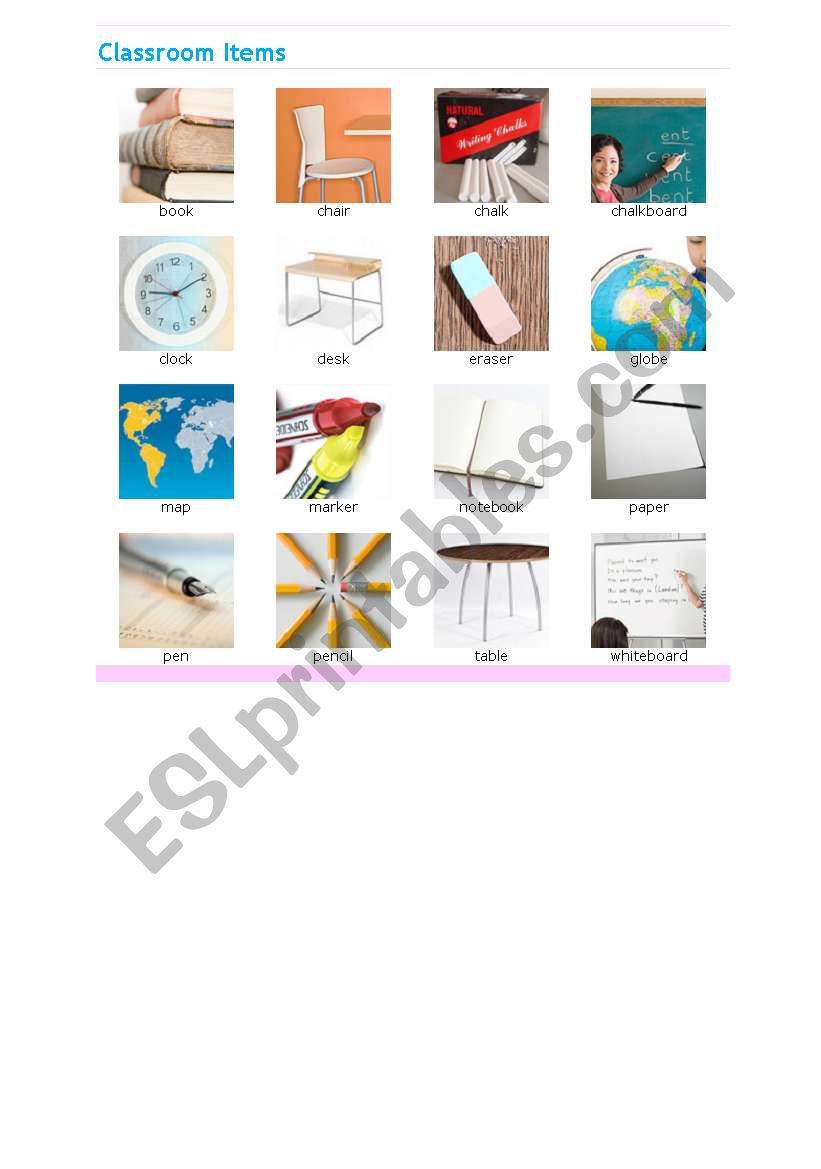 classroom items  worksheet