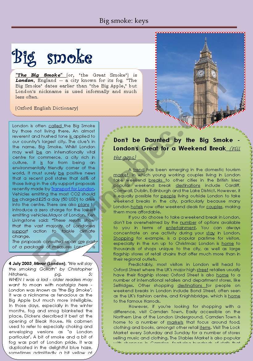 London: Big Smoke (keys) worksheet