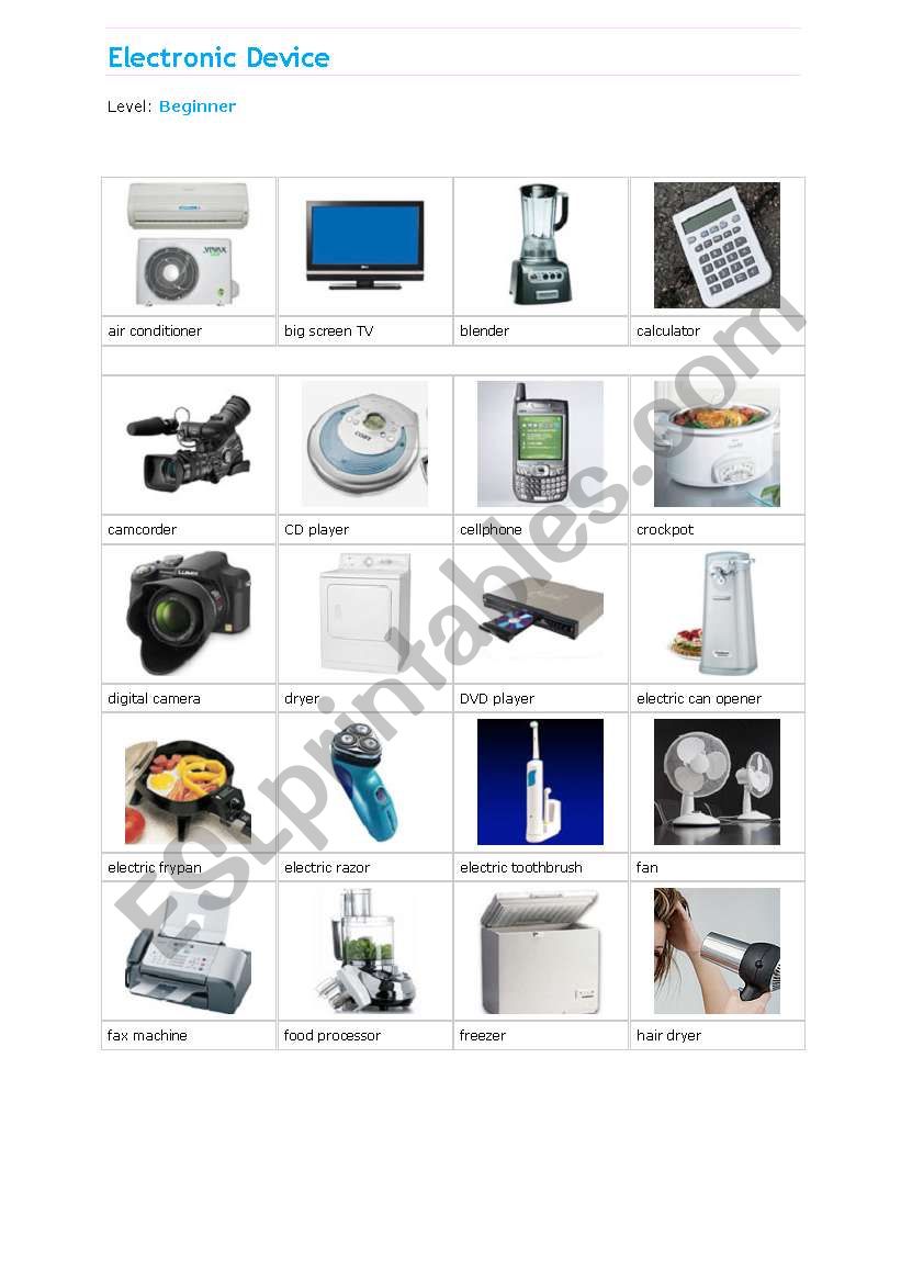 eloctronic devices  worksheet