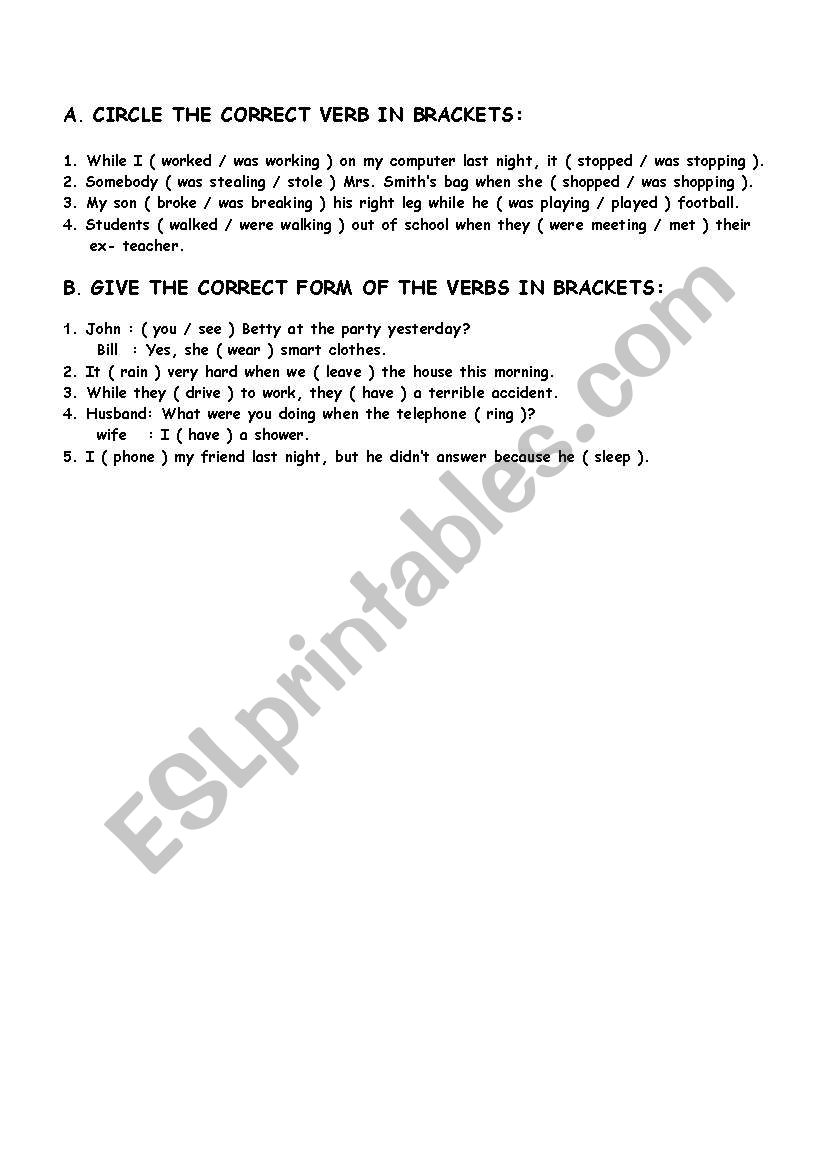 practice on some tenses worksheet