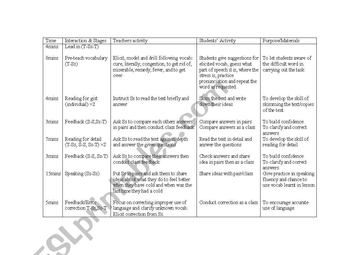 Reading lesson worksheet