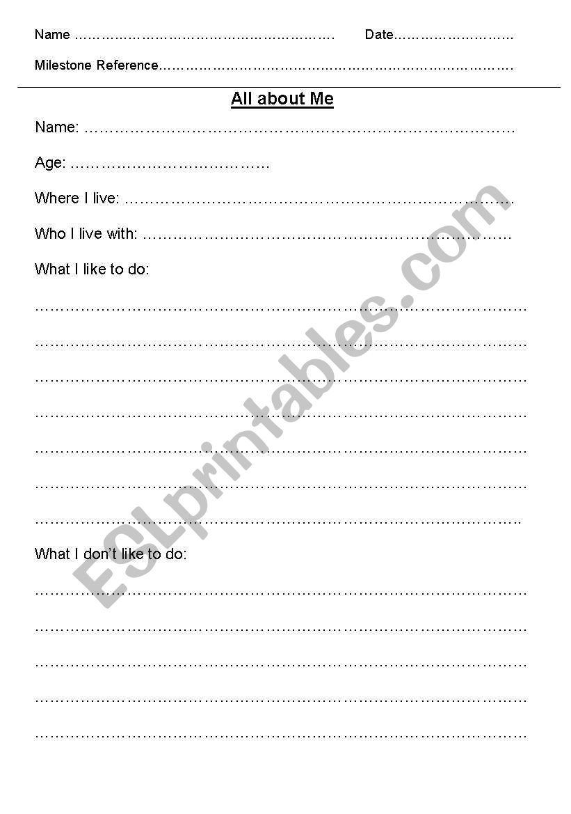 All  about me worksheet