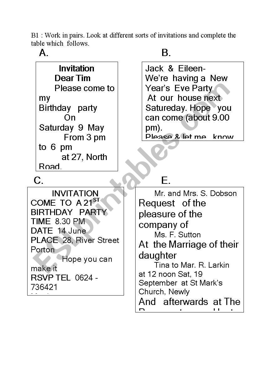 Invitation cards. worksheet
