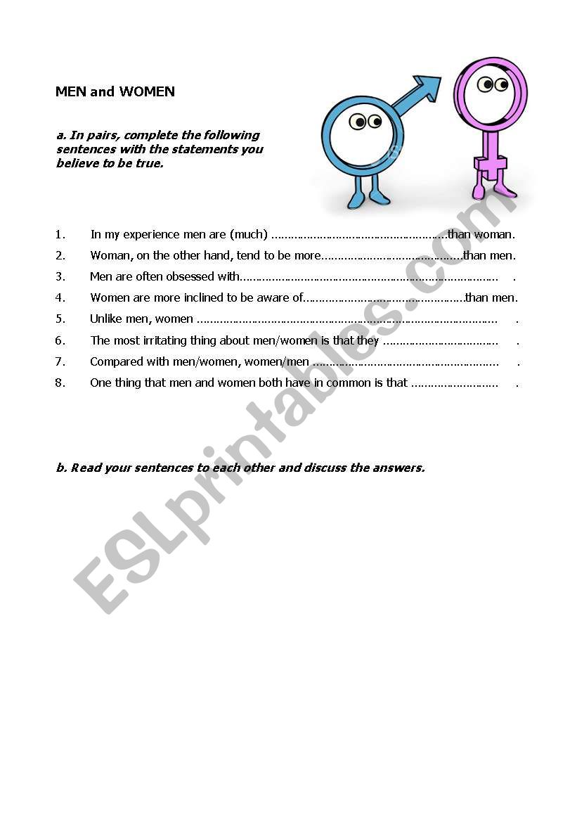 Women and men worksheet