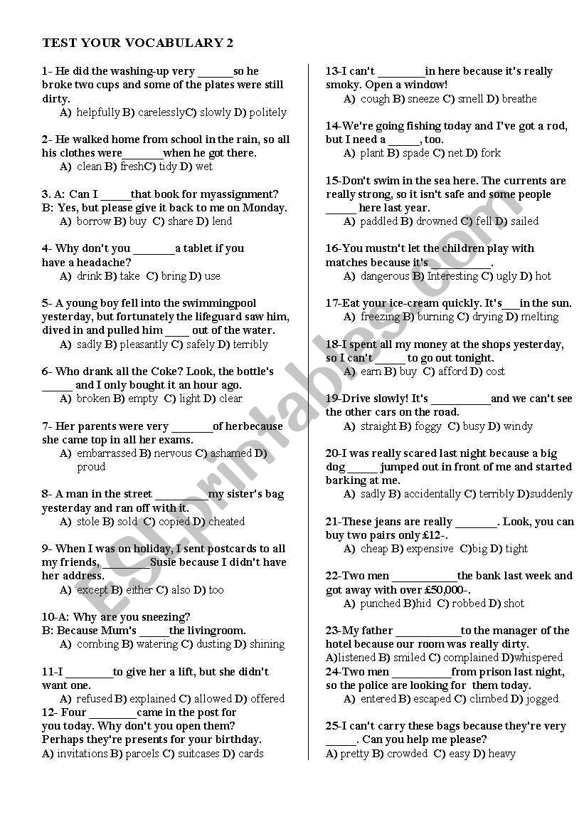 TEST YOUR VOCABULARY worksheet