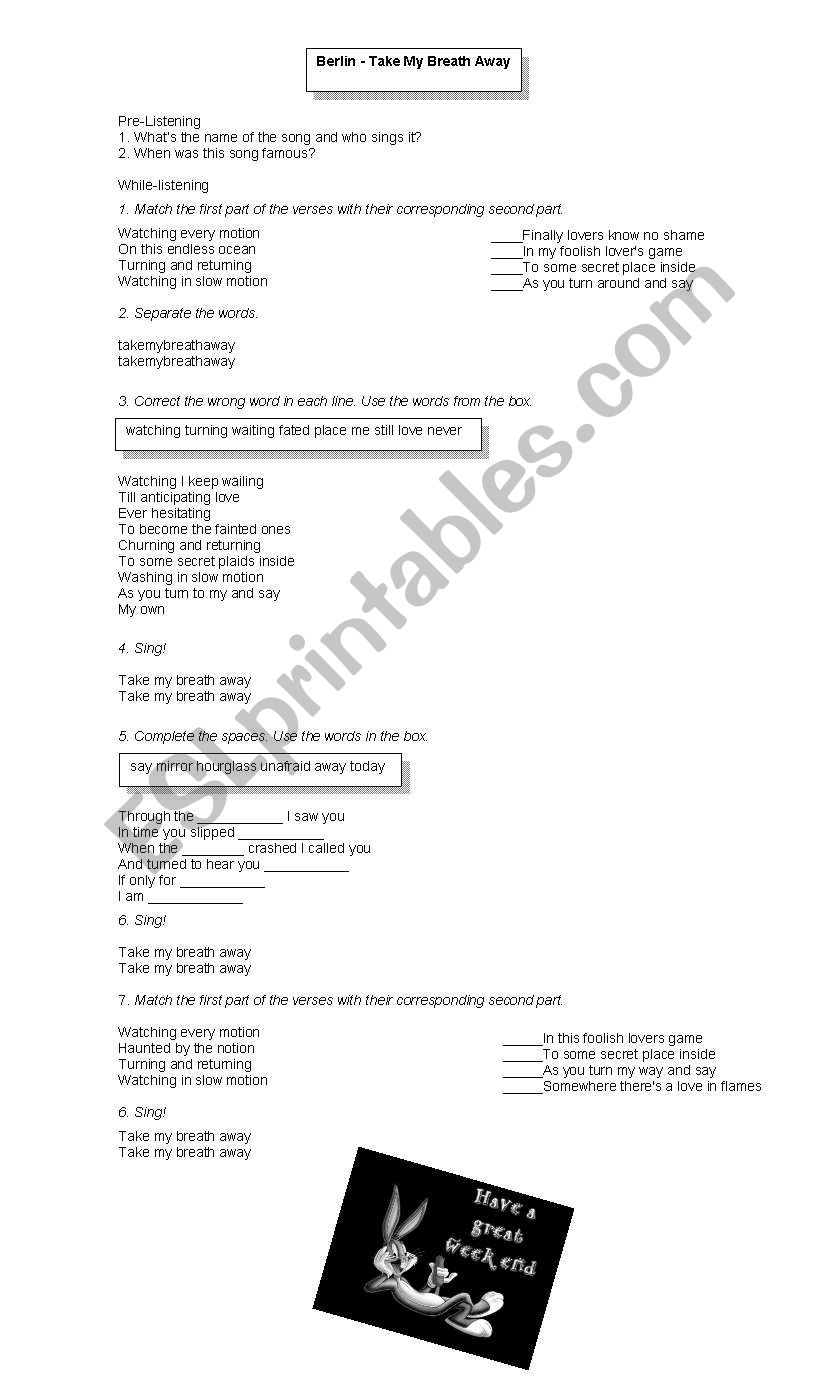 Berlin - Take my breath away worksheet