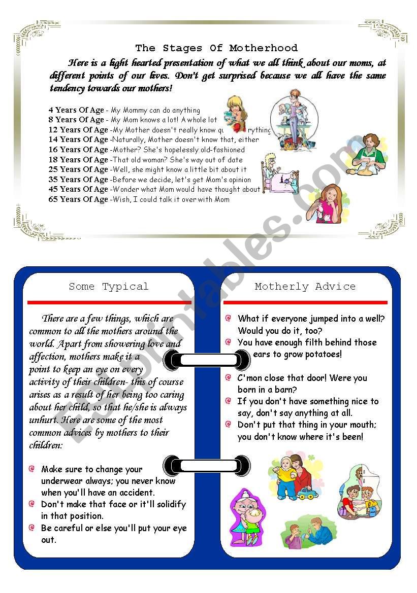 MotherÂ´s Day Fun reading! Stages of Motherhood, Motherly Advice, My Mother Taught me