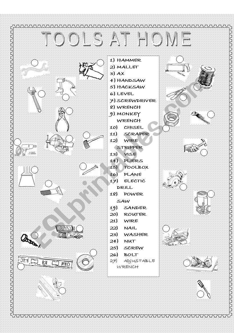 TOOLS AT HOME PICTIONARY worksheet