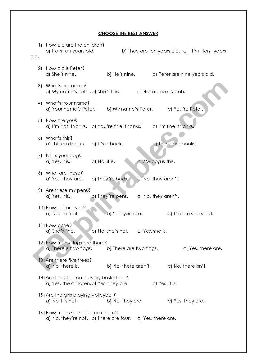 choose the best answer quiz worksheet