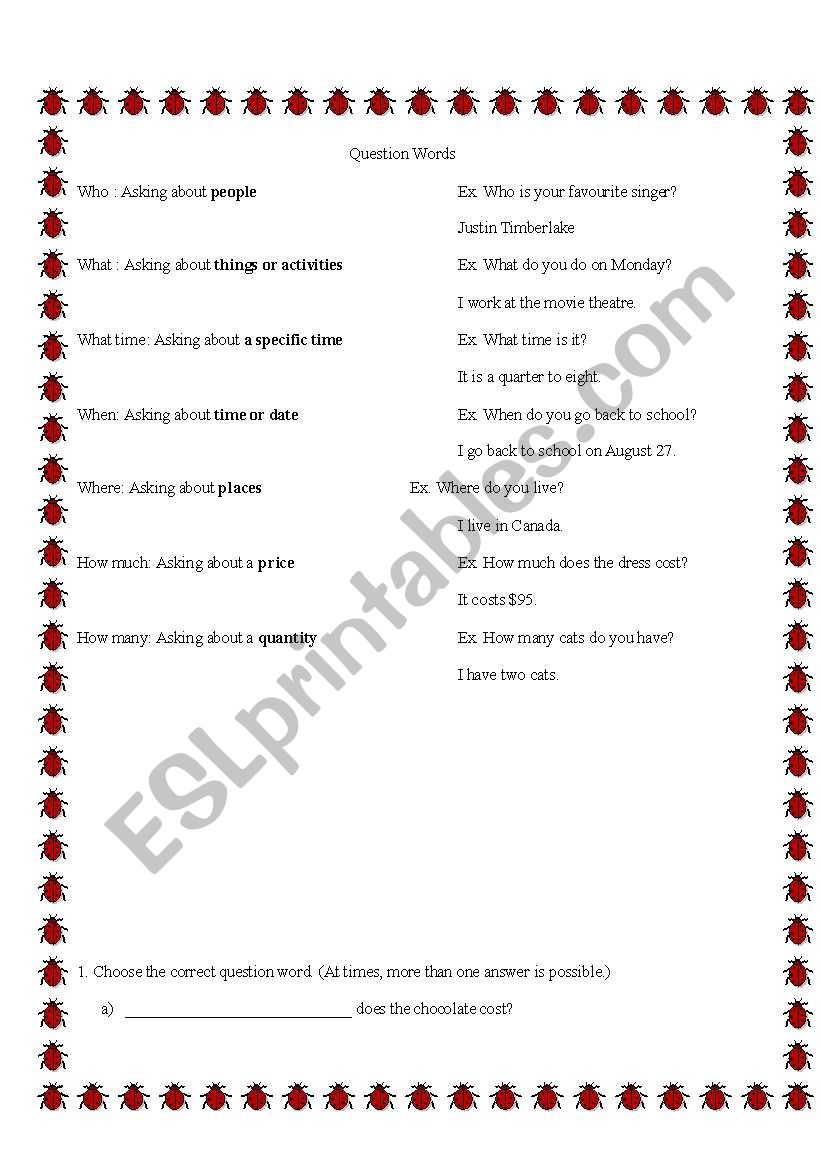 Question words worksheet