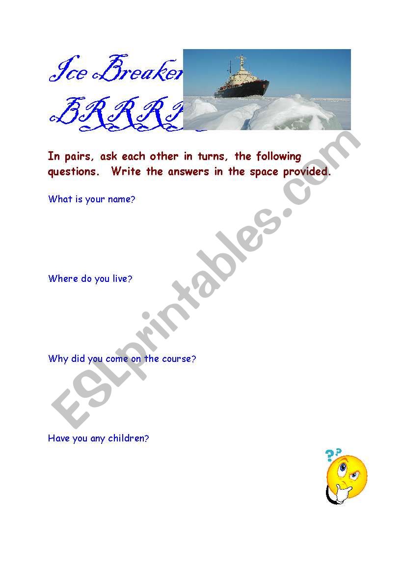 Ice breaker worksheet