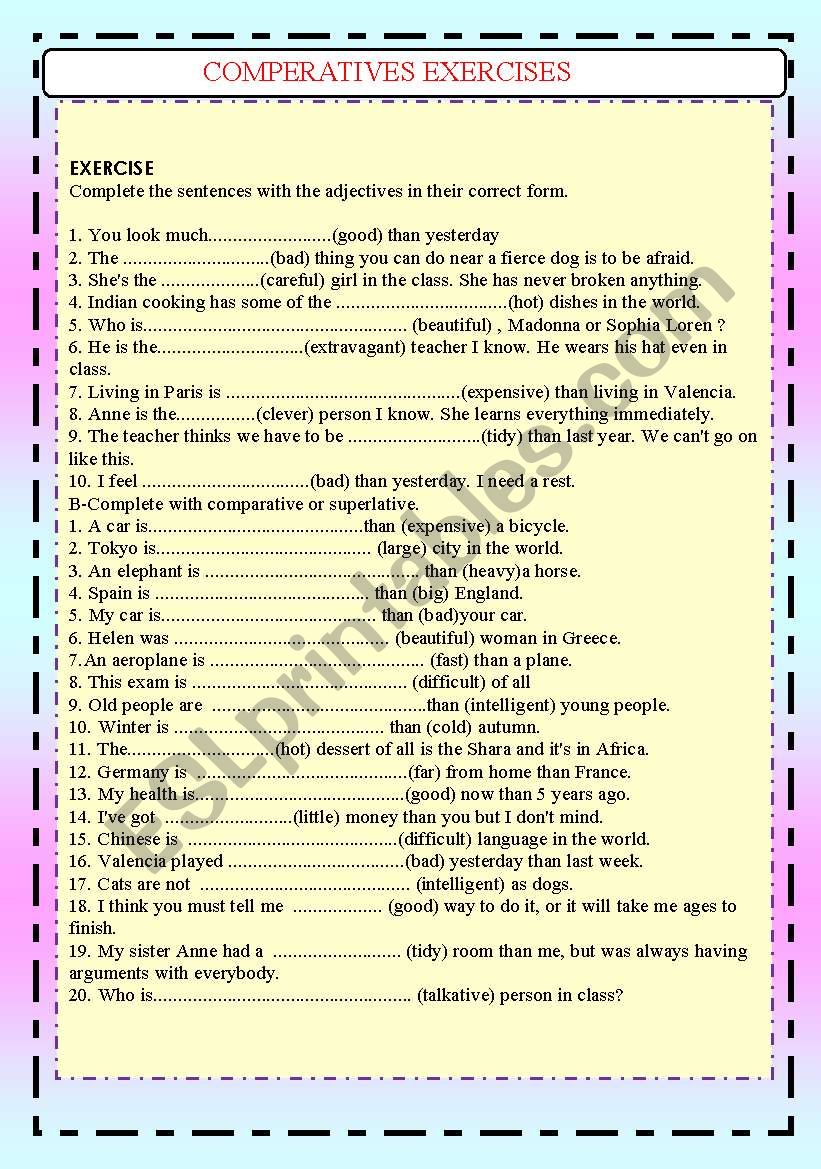 Comperative forms of adjectives test and gap-filling