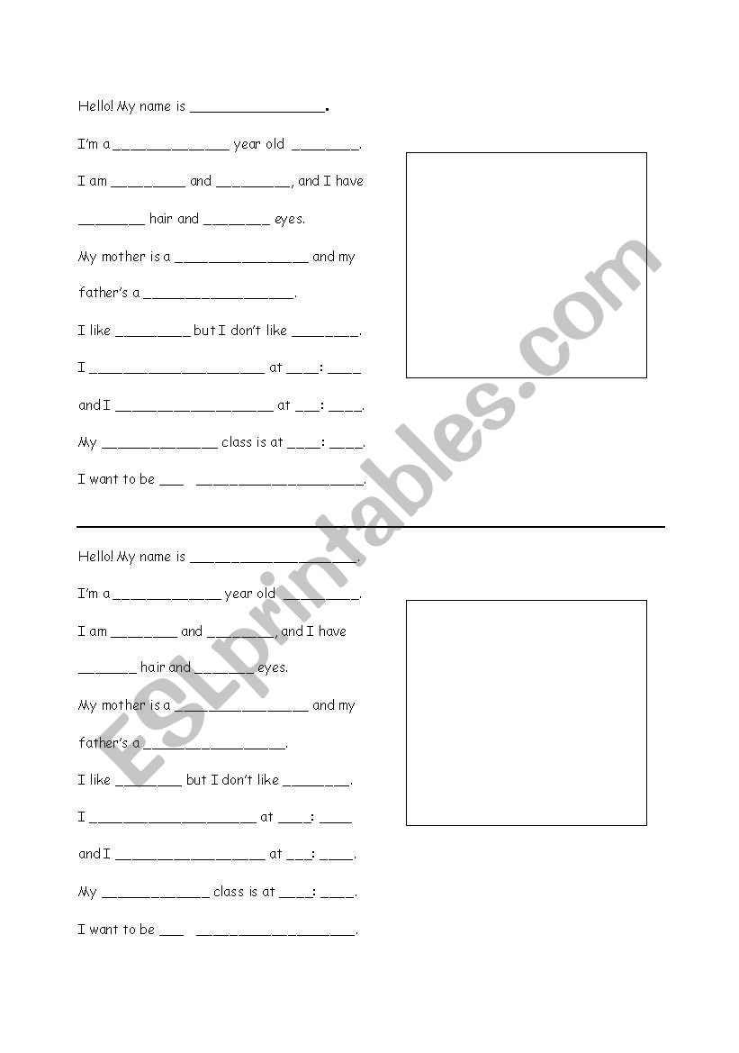 Identity Card worksheet