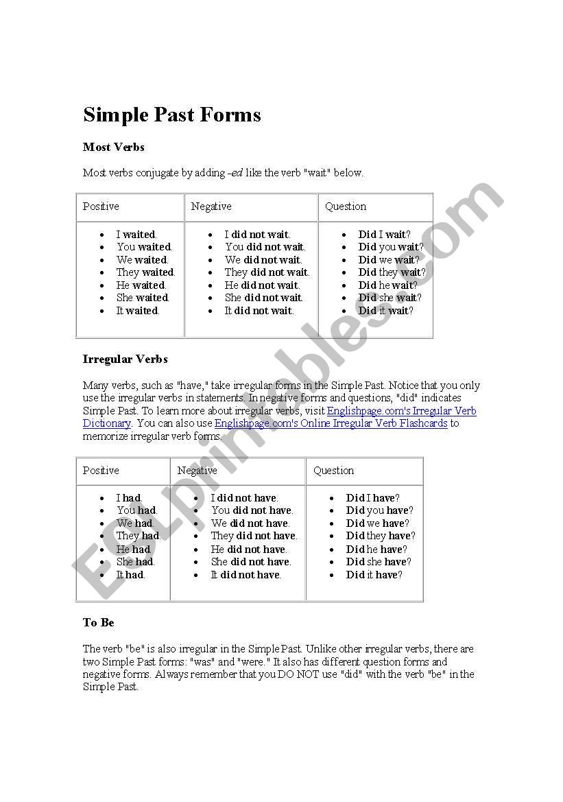 past simple worksheet