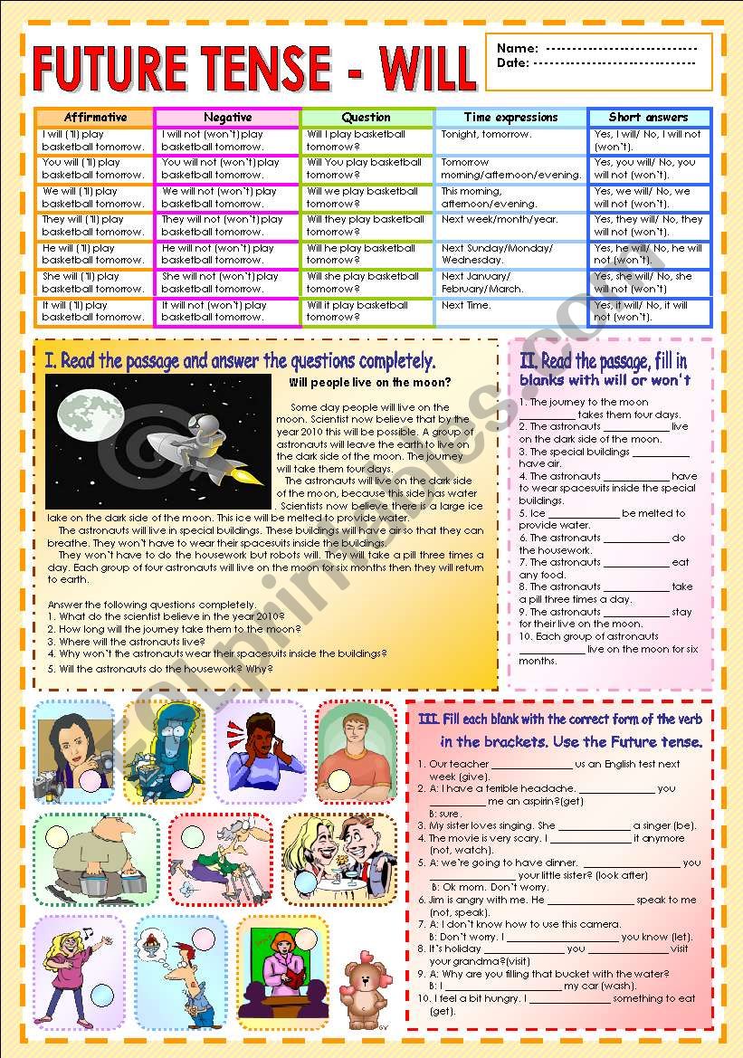 Future tense - will worksheet