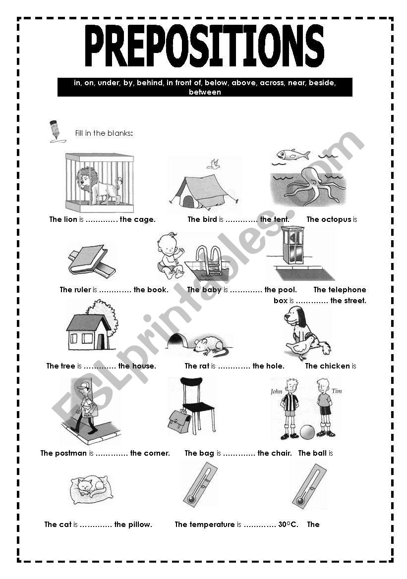 Prepositions of Place worksheet