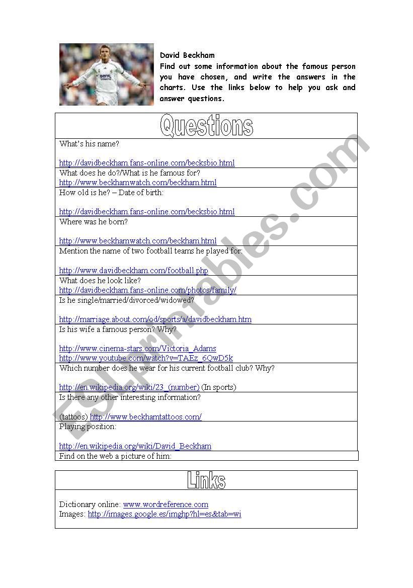 Describing people Webquest worksheet