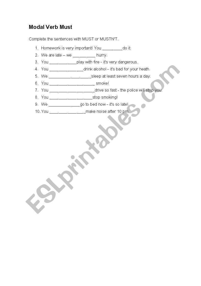 Modal Verb Must worksheet