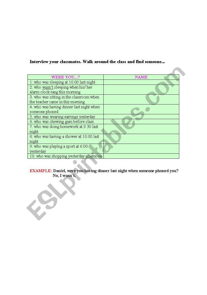 Speaking Past Continuous worksheet