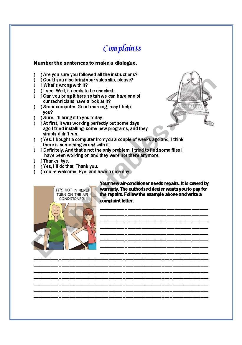 Complaint letter worksheet