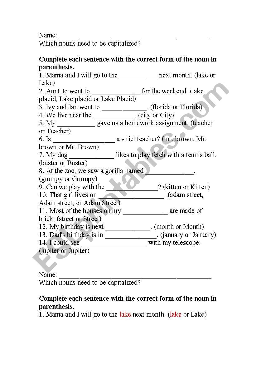 proper nouns worksheet