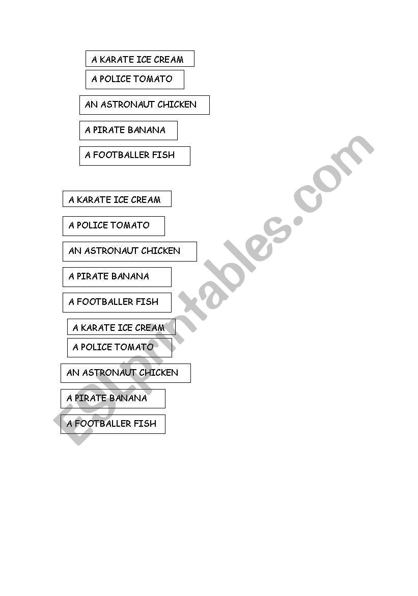 crazy food worksheet