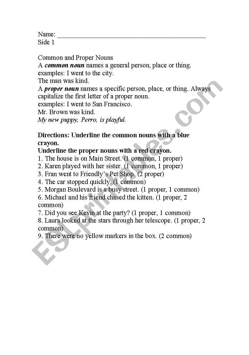 commont and proper nouns worksheet