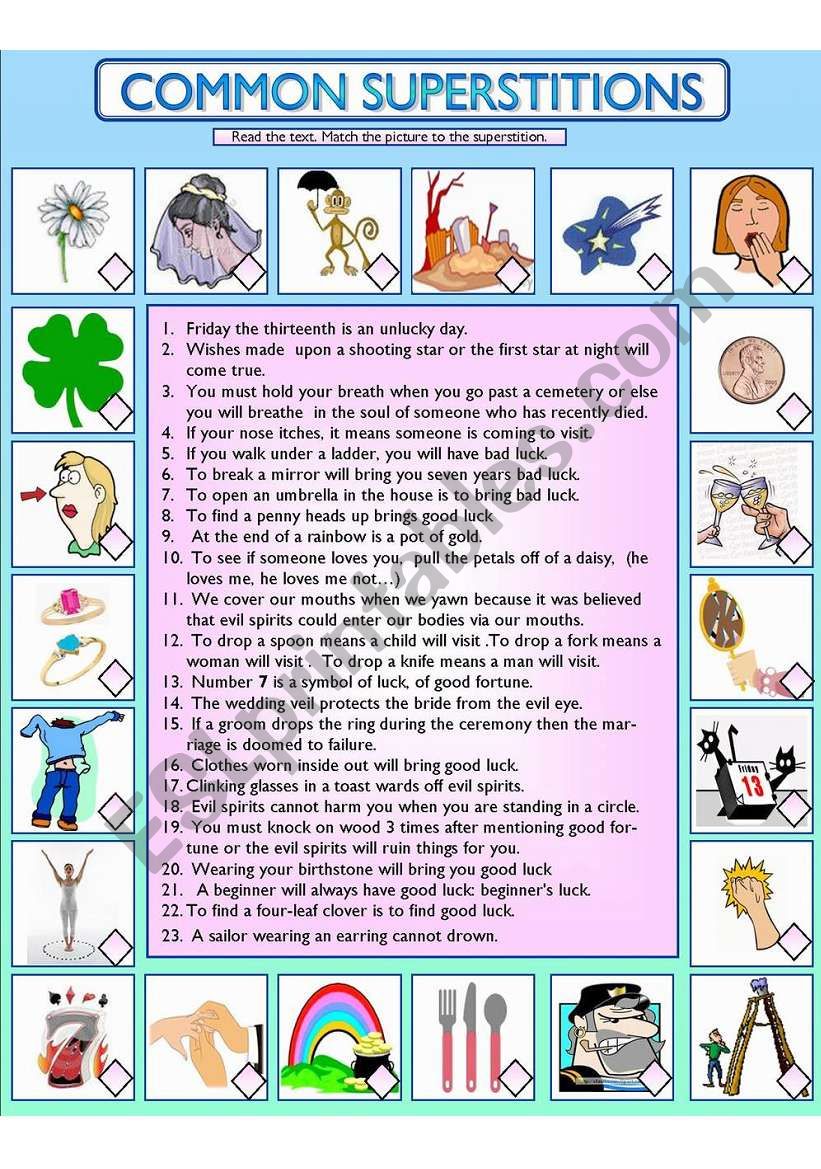 Common Superstitions worksheet